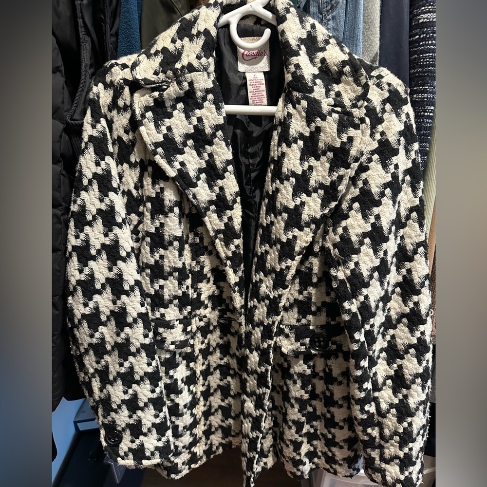 Black-and-white herringbone pea coat for sale!